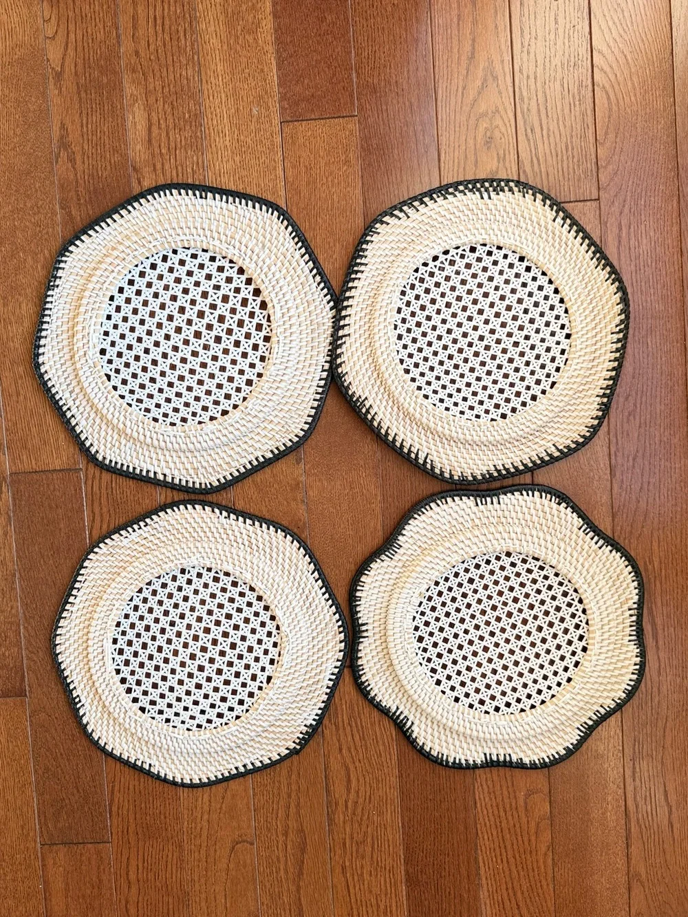 Woven Rattan Charger Plates Cane Lattice Boho 4pc Coastal Home Kitchen Decor
